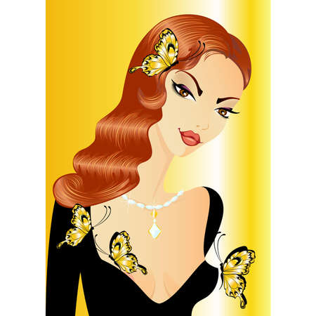  The beautiful girl in a black dress with butterfliesのイラスト素材