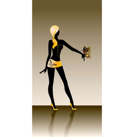 Silhouette of the beautiful harmonous girl in glamour clothesのイラスト素材