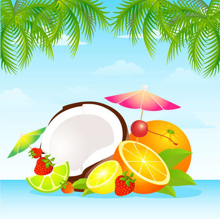 Seasonal varied tropical fruit basketのイラスト素材