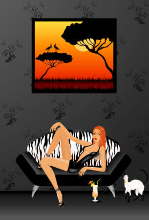 The beautiful elegant woman on a sofaの写真素材