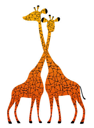 Silhouette of two giraffesの写真素材