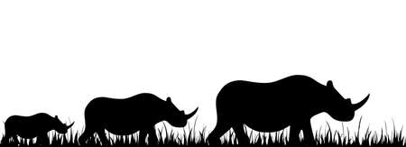 Silhouettes of a rhinoceros against a decline in a safariの写真素材