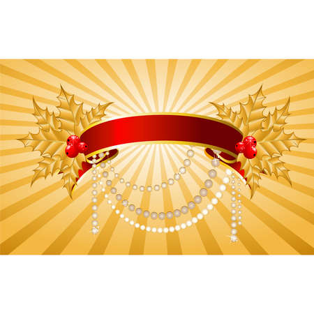 Christmas holly decorate with free stroke ribbons borderのイラスト素材