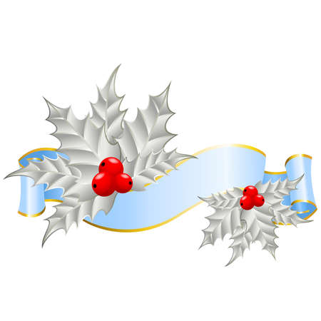 Christmas holly decorate with free stroke ribbons borderのイラスト素材