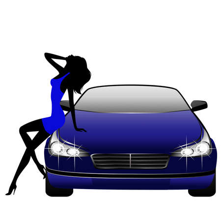  Silhouette of beautiful glamour girl sitting by the carのイラスト素材