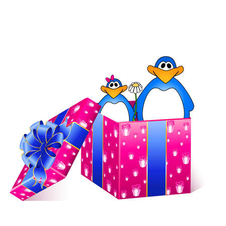 beautiful gift with a penguins on a white background for Christmastidesのイラスト素材