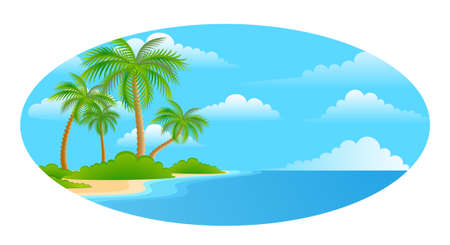 Beautiful a bright landscape on the summer beach with palm treesのイラスト素材