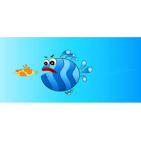 colorful tropical fish pursues after little fishのイラスト素材