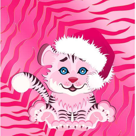 sign 2010 years is a beautiful little tiger in a red capのイラスト素材