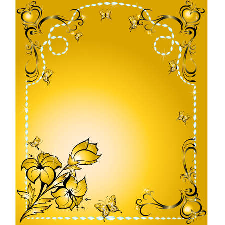 grunge background with flowers and butterfly. のイラスト素材