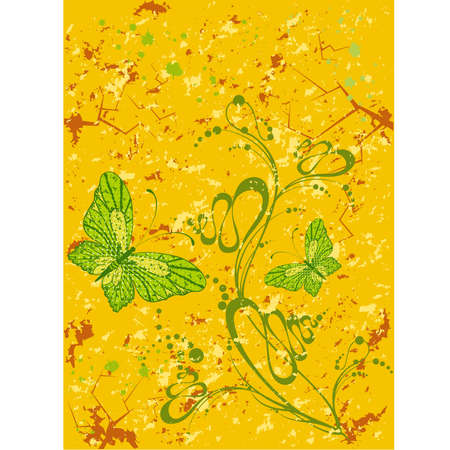 grunge background with flowers and butterfly. のイラスト素材
