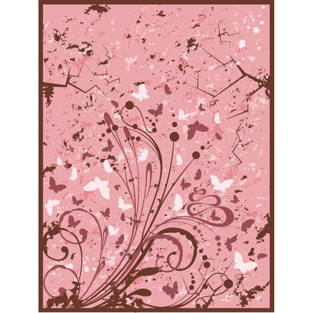 grunge background with flowers and butterfly. のイラスト素材