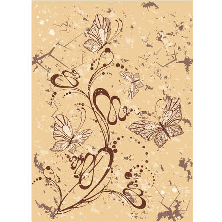 Grunge background with tropical butterfliesのイラスト素材
