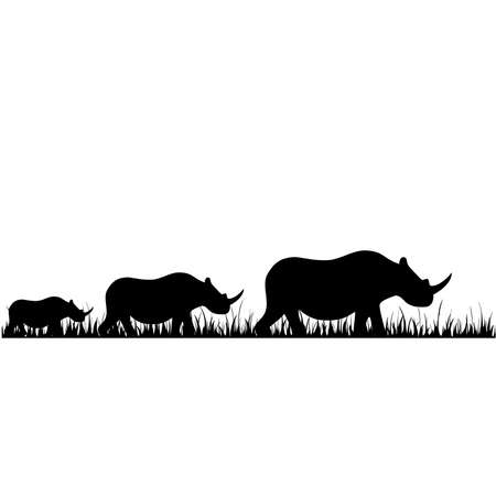 Black silhouettes against a decline in a safariのイラスト素材