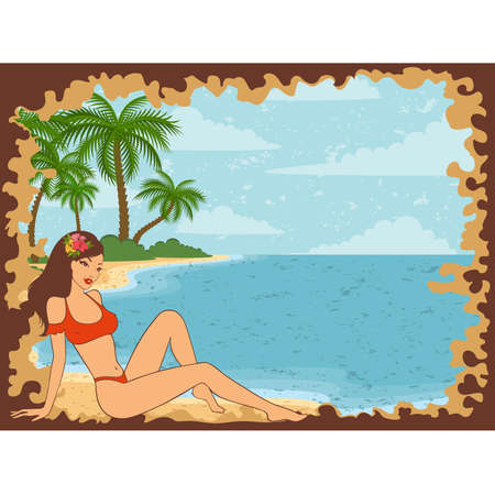 Beautiful girl on a summer beachのイラスト素材