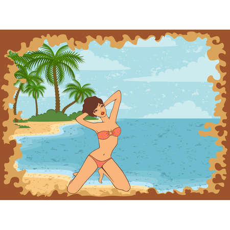 Beautiful girl on a summer beachのイラスト素材