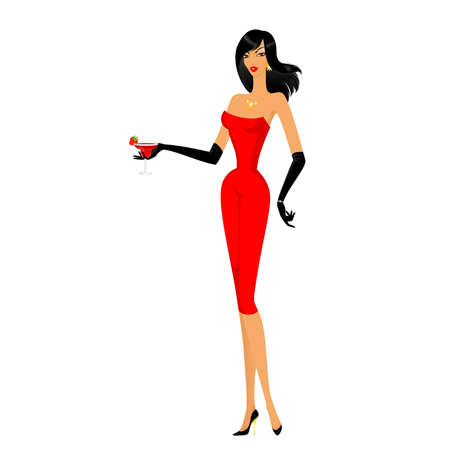 beautiful woman in an evening dress with a cocktail のイラスト素材