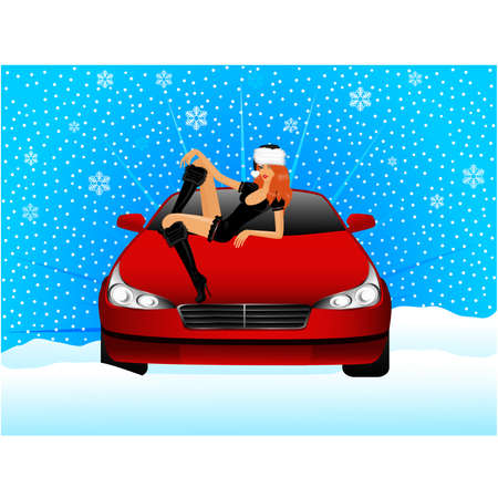 girls in the suit  sits on the hood of carのイラスト素材