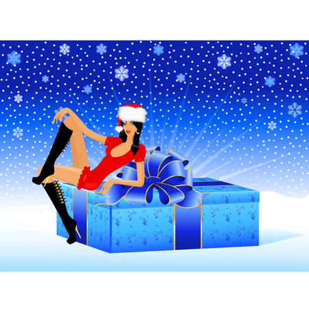 beautiful girl  sit on a giftのイラスト素材