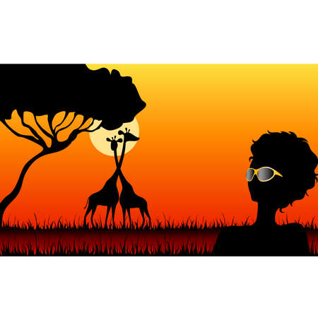  girl against a decline in a safariのイラスト素材