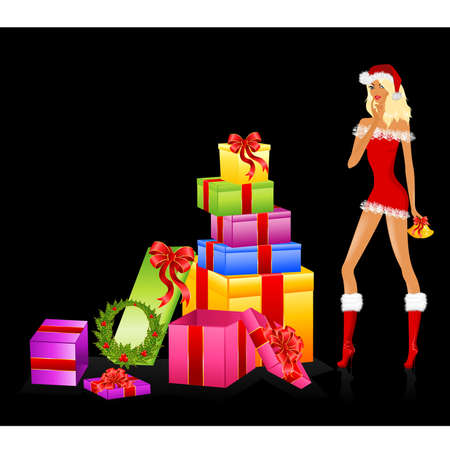 snow Maiden and set of gifts with a bowのイラスト素材