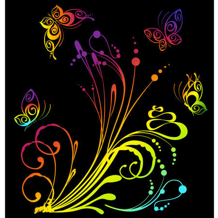 Abstract background with tropical butterfliesのイラスト素材