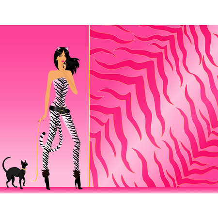 girl in a suit tigress with catのイラスト素材