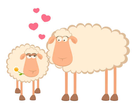 two cartoon smiling sheep in loveの写真素材