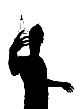 silhouette of barman showing tricks with a bottleの写真素材