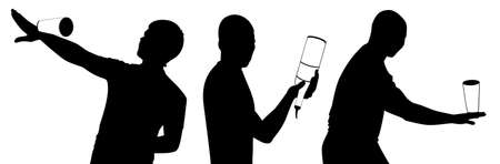  silhouette of barman showing tricks with a bottleの写真素材