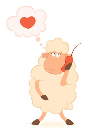 cartoon sheep speaks by phoneの写真素材