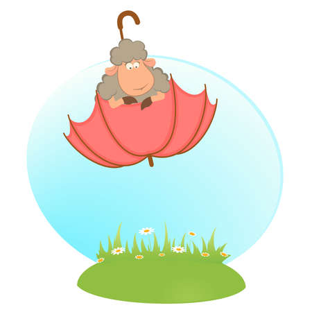 cartoon sheep flies on a umbrellaのイラスト素材