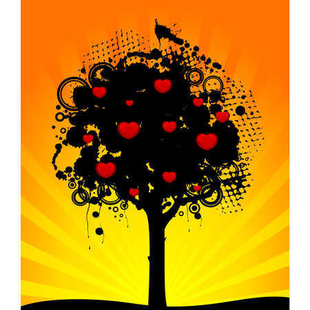 abstract tree with red heartsのイラスト素材