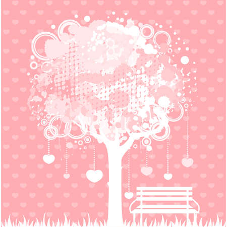 abstract colorful tree with benchのイラスト素材
