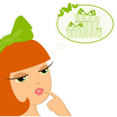 Vector cartoon little girl dream about giftsのイラスト素材