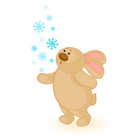 cartoon little toy bunny with snowflakesのイラスト素材