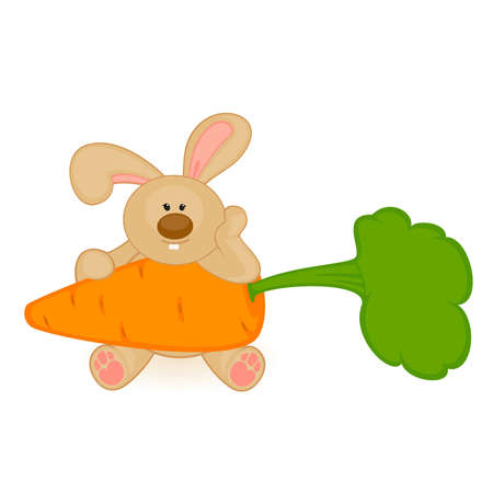 cartoon little toy bunny with carrotのイラスト素材