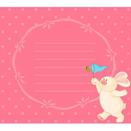 cartoon little toy bunny with butterflyのイラスト素材