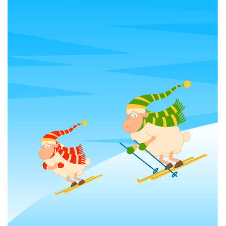 Cartoon funny skier sheepのイラスト素材