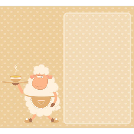 illustration of cartoon sheep - house-owner brings a delicious soupのイラスト素材