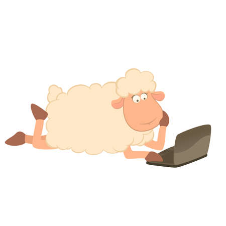 cartoon sheep and laptopのイラスト素材
