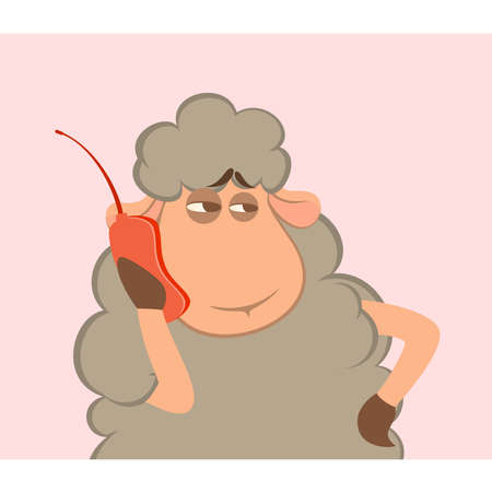 illustration of cartoon sheep speaks by phoneのイラスト素材