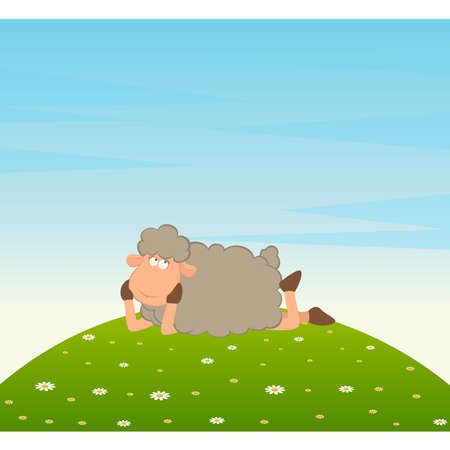 illustration of cartoon sheep dreams about loveのイラスト素材