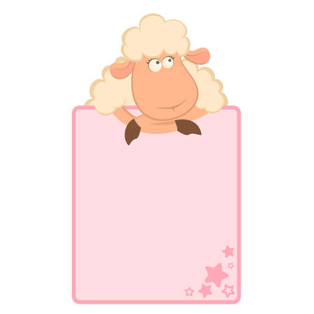 illustration of cartoon sheep with pink frameのイラスト素材
