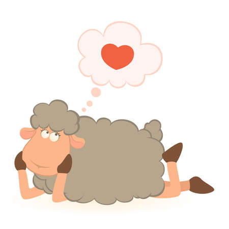 cartoon funny sheep holds a heartのイラスト素材