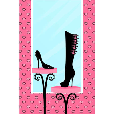 Vector fashion footwear sales in the window of shopのイラスト素材