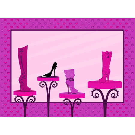 fashion footwear sales in the window of shopのイラスト素材