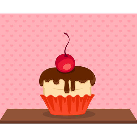 vector sweet cupcake with a chocolate on white backgroundのイラスト素材