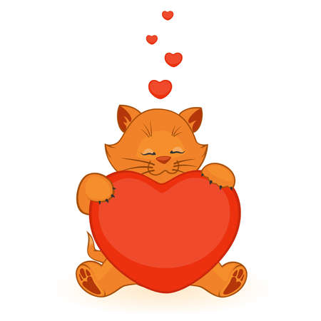 Vector cartoon little kitten with heartのイラスト素材