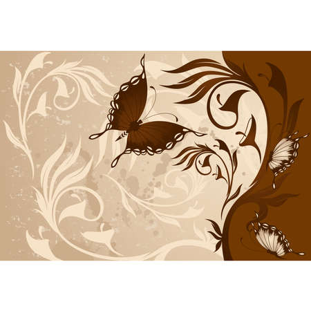Beautiful grunge background with tropical flowers with butterfly.のイラスト素材